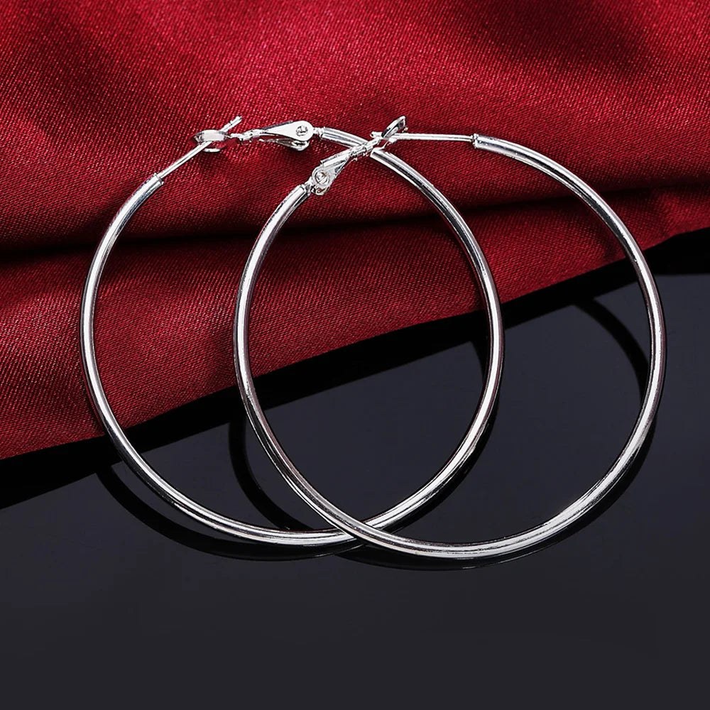 Pendientes de aro redondos simples de plata de ley 925 de alta calidad para mujer, joyería de moda para boda y compromiso