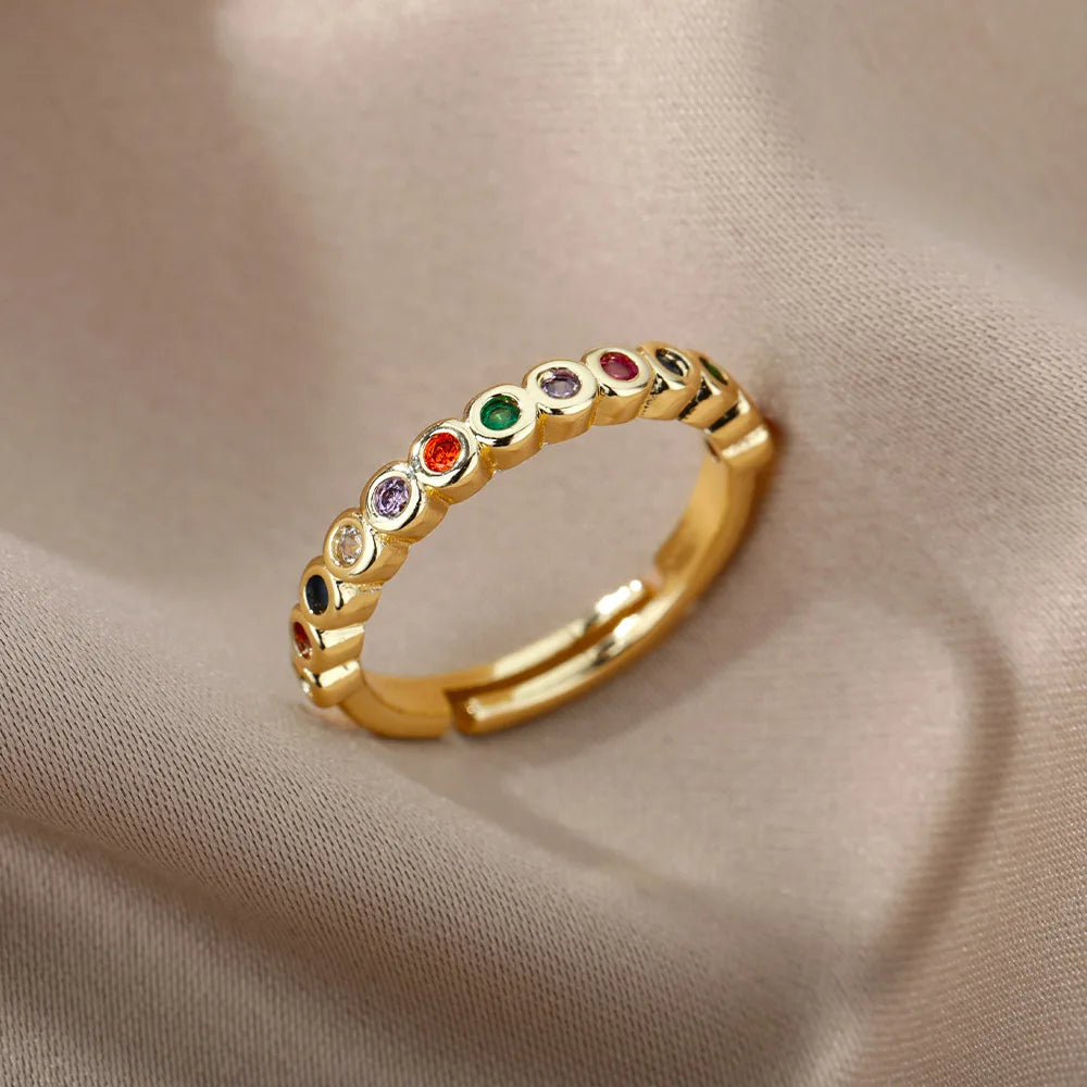 Bunte Zirkonringe für Damen Goldfarbe Edelstahl Mode Cubic Zirkonia Ring 2023 Trend Ästhetischer Hochzeitsschmuck Geschenk