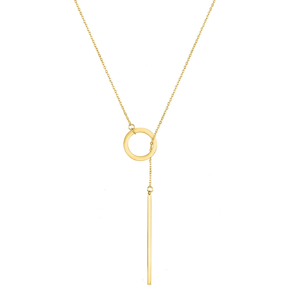 Collar minimalista de barra redonda con colgante para mujer, collar de perlas para clavícula, hojas, cadena larga, joyería de moda, regalo para chica