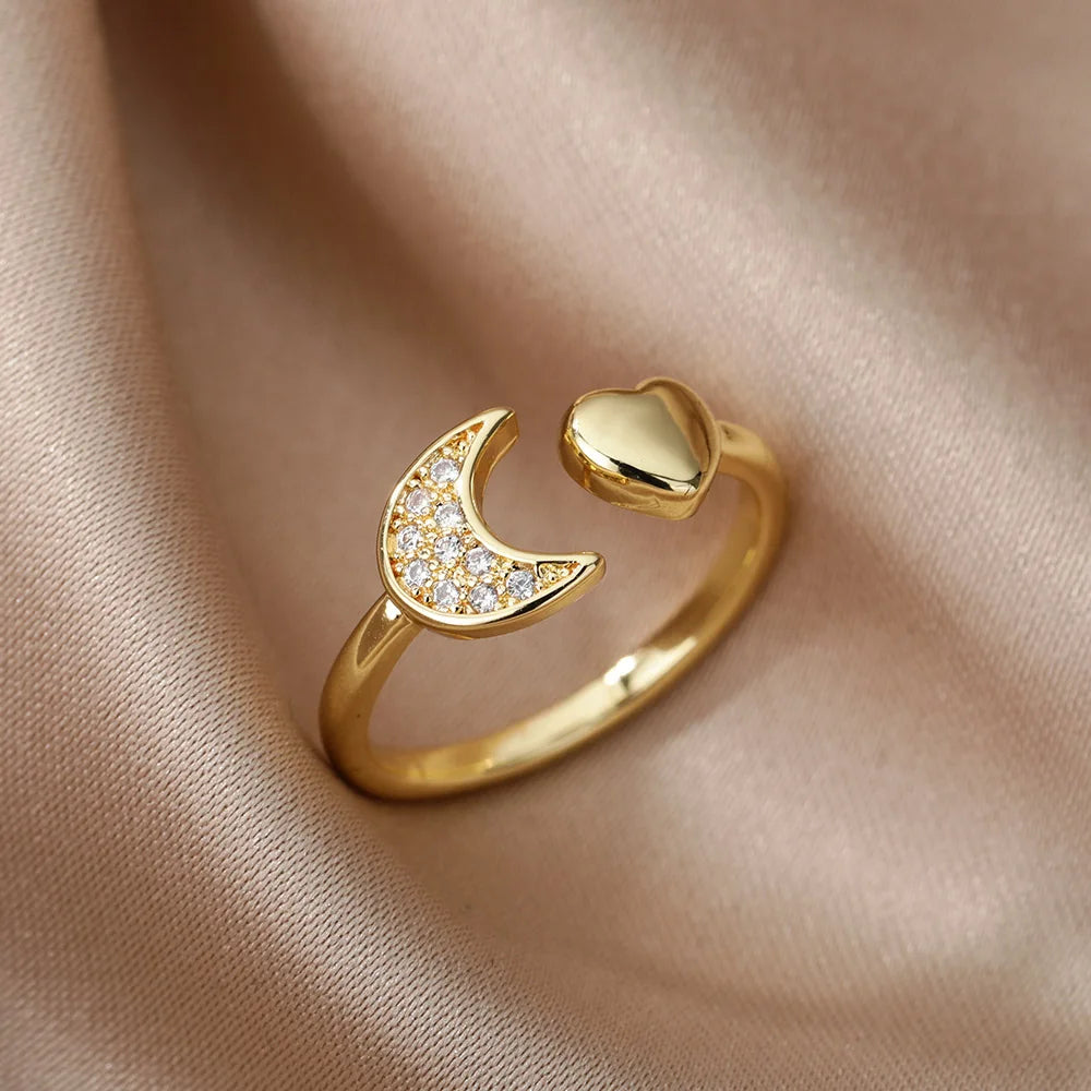 Zirkon Herzringe für Damen, Edelstahl, goldfarben, verstellbarer offener Fingerring, Hochzeit, Ästhetischer Schmuck, Geschenk 2024