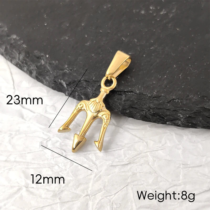 Mitología Medusa Poseidón Tridente Amuleto Acero Inoxidable Griego Antiguo Amuleto Colgante Neptuno para Hombres Colgante Tridente de Oro 18k