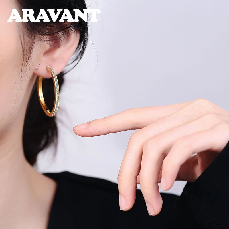 Aravant 925er Sterlingsilber 35MM Zirkon-Creolen für Damen Modeschmuck Geschenk