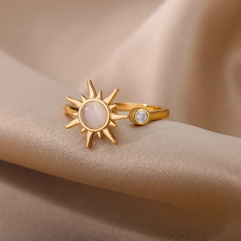 Anti-Stress-Angst-Ring für Frauen, Edelstahl-Sonnenanhänger, Spinner Fidget Fingerringe, 2024 Mode, Geburtstagsgeschenk