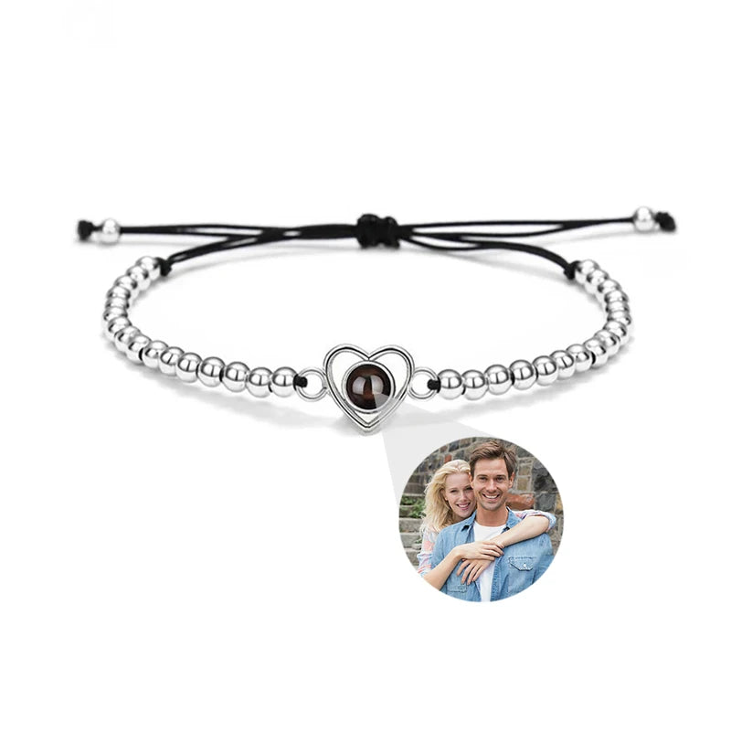 Kundenspezifisches Armband mit Bild im Inneren, Titan-Edelstahl-Kubanische Gliederkette, Armband mit personalisierter Fotoprojektion für Männer und Frauen