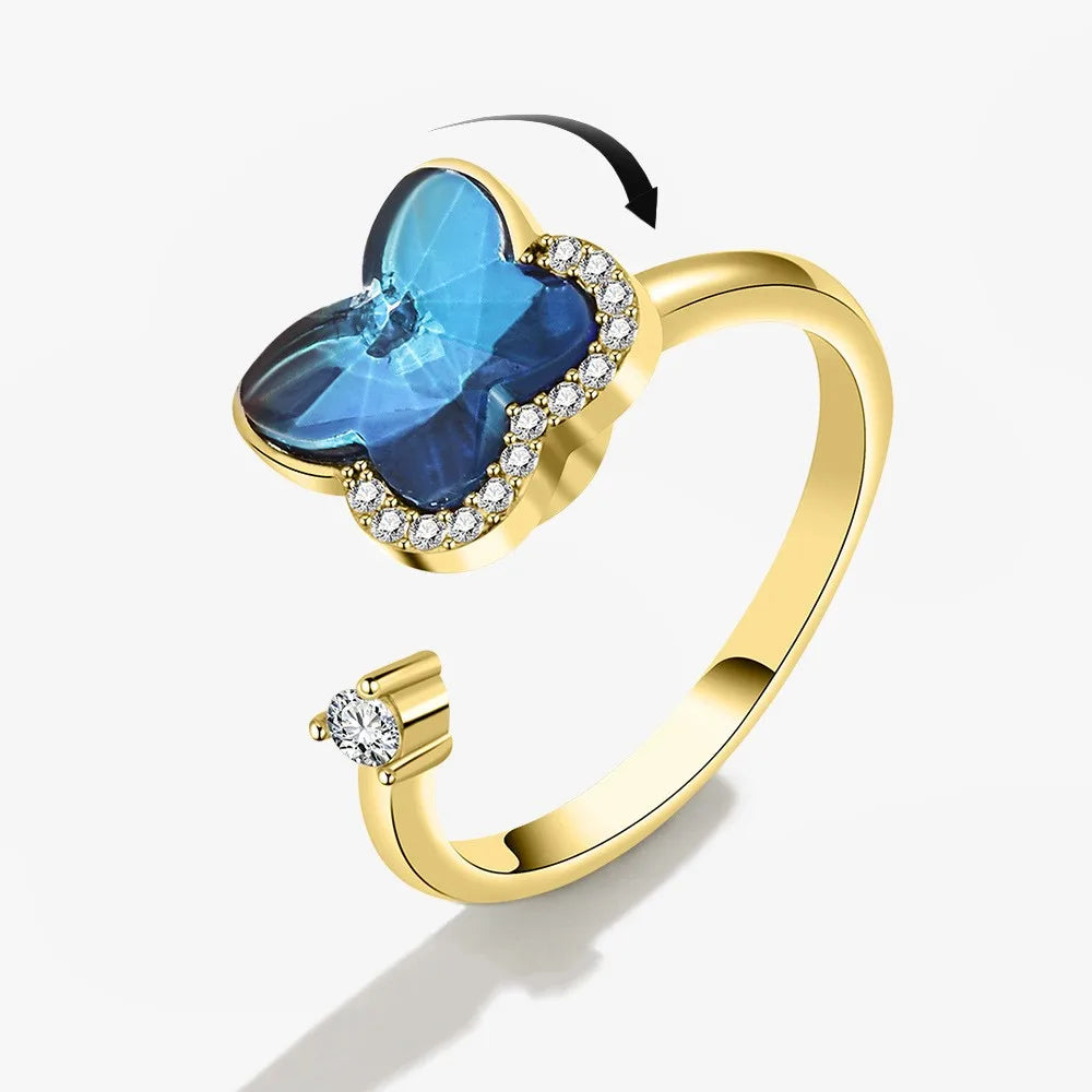 Rotating Anxiety Knuckle Ring For Women Spinner Fidgets Cute Animal Butterfly Flower Anti Stress Ring Party Jewelry Gifts Anillo