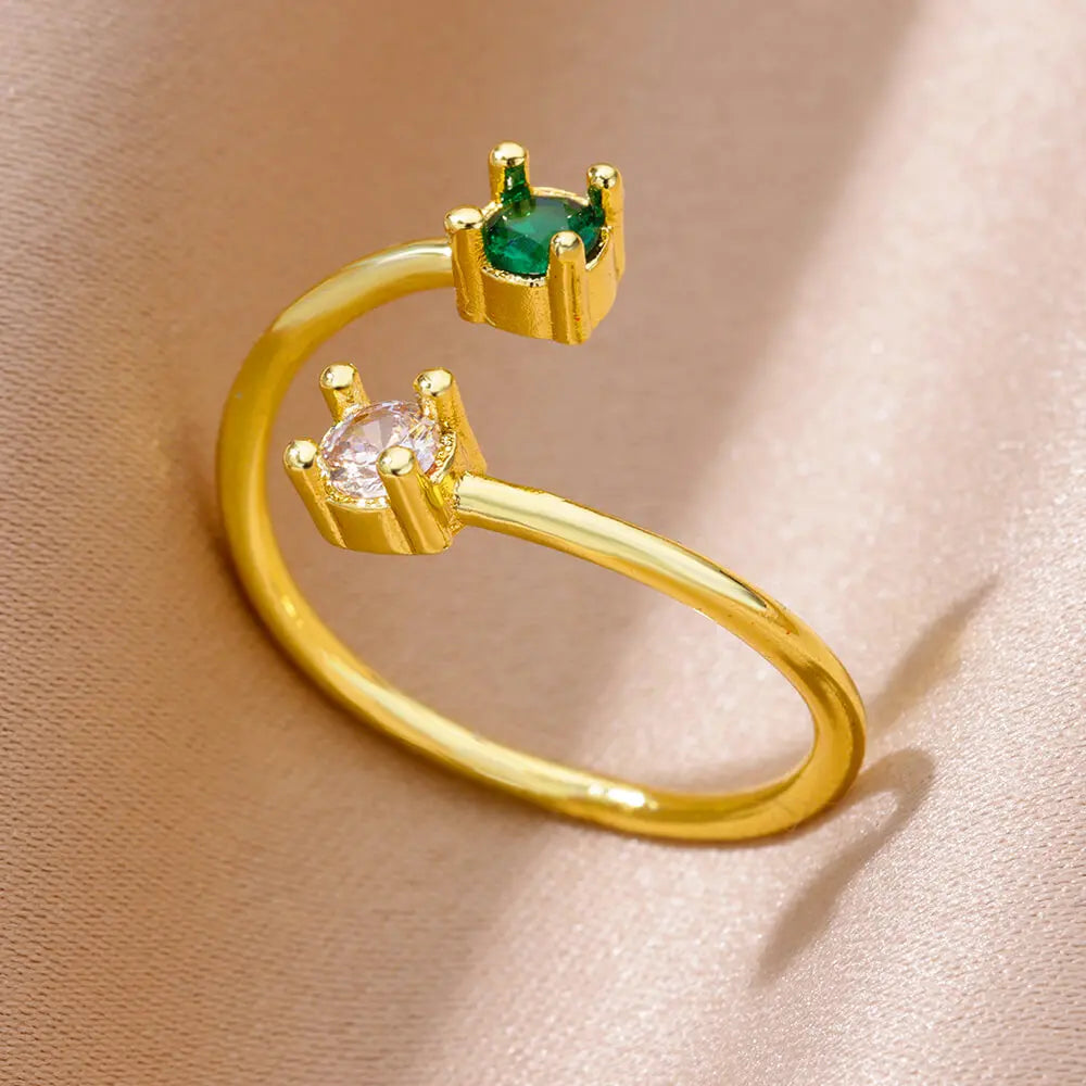 Winzige grüne Zirkon-Rundringe für Frauen, geometrischer Edelstahlring, luxuriöser Hochzeits-Weihnachtsschmuck, Geschenk, kostenloser Versand