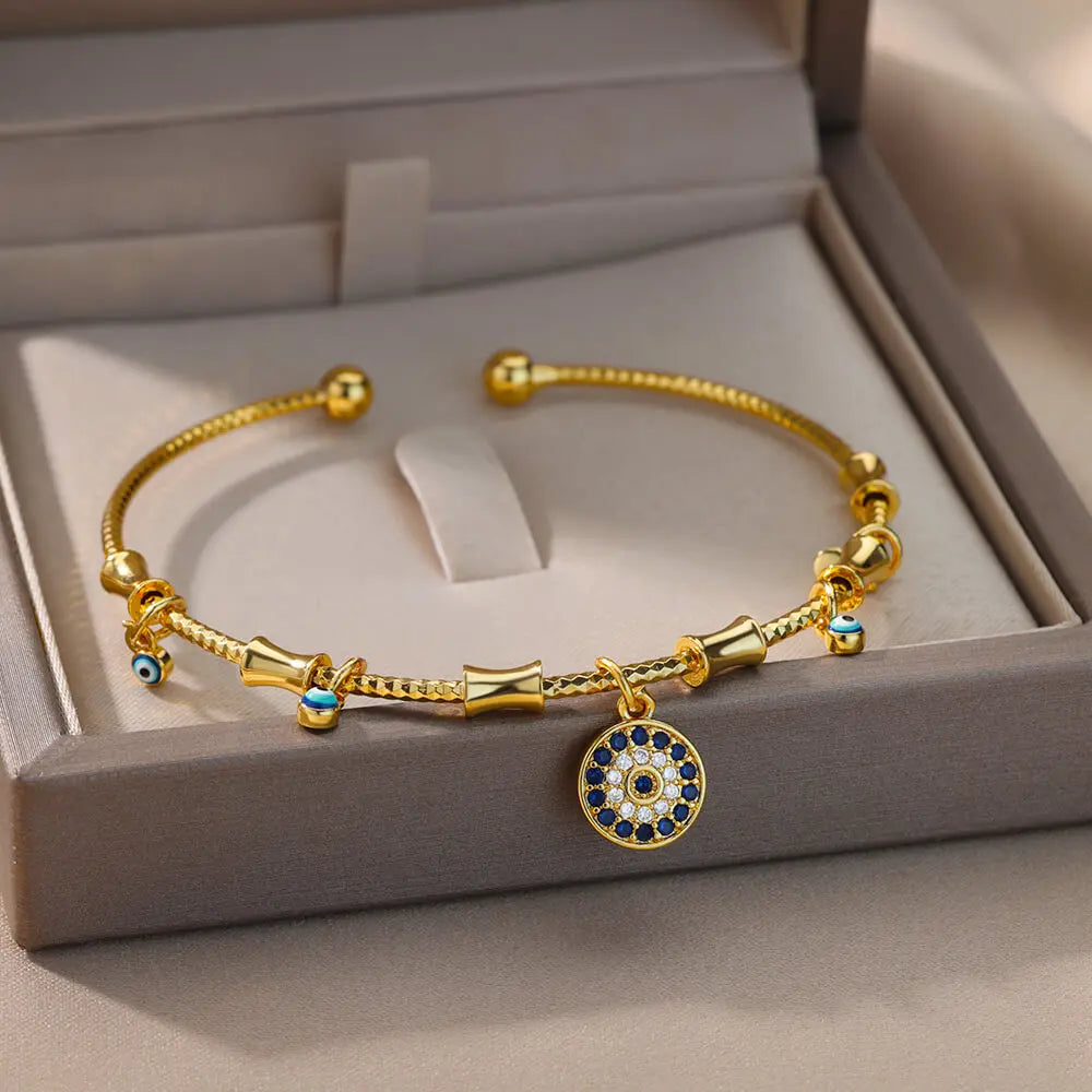 Hand Evil Eye Armband für Damen Edelstahl Zirkon Armreif Sets Türkischer Luxus Party Schmuck pulseras bijoux femme