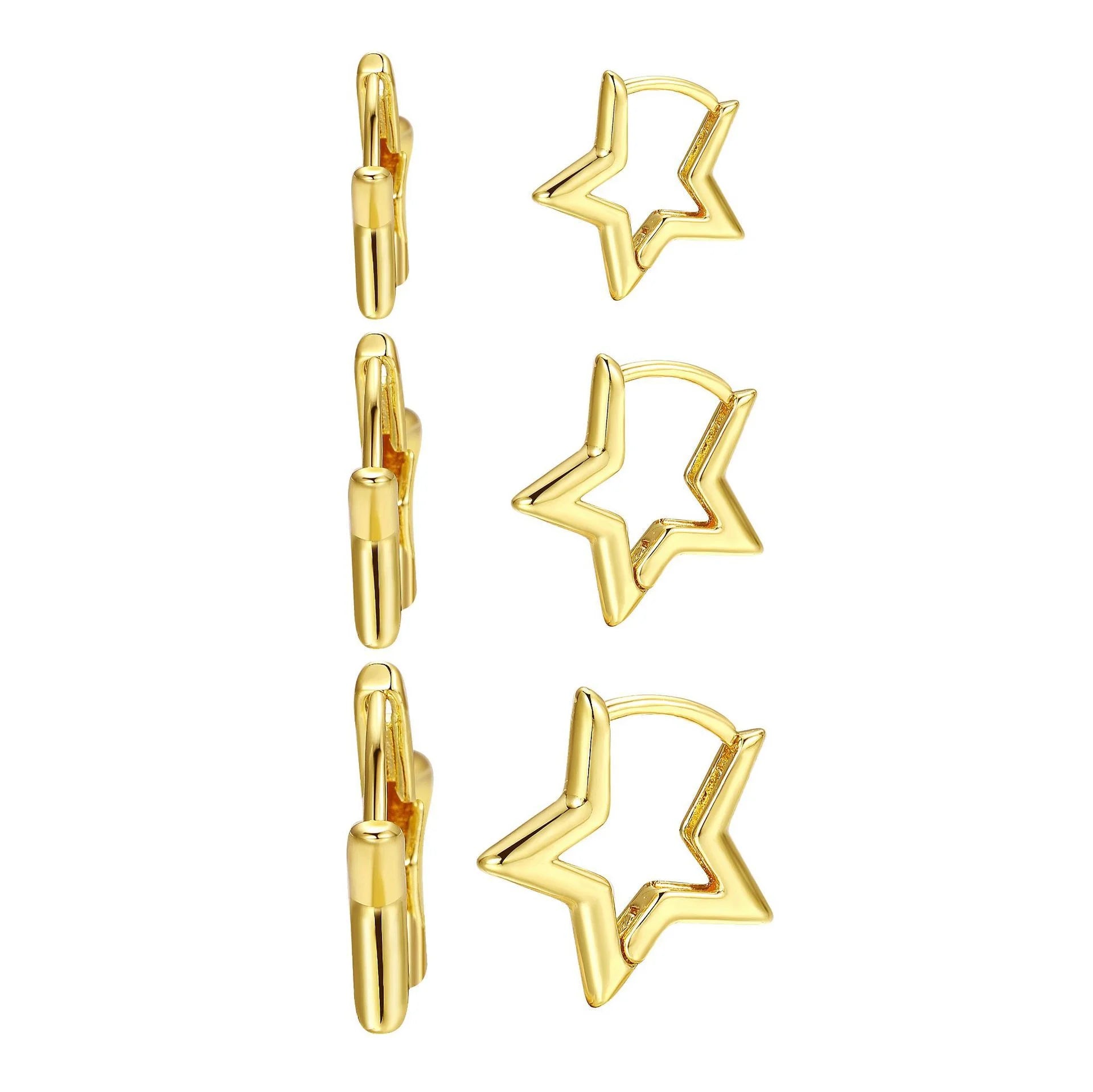 3 Paar/Set Punk Geometrische Stern-Creolen für Damen, einfache goldfarbene Kupfer-Metall-Kreis-Huggie-Ohrringe, neuer Unisex-Schmuck