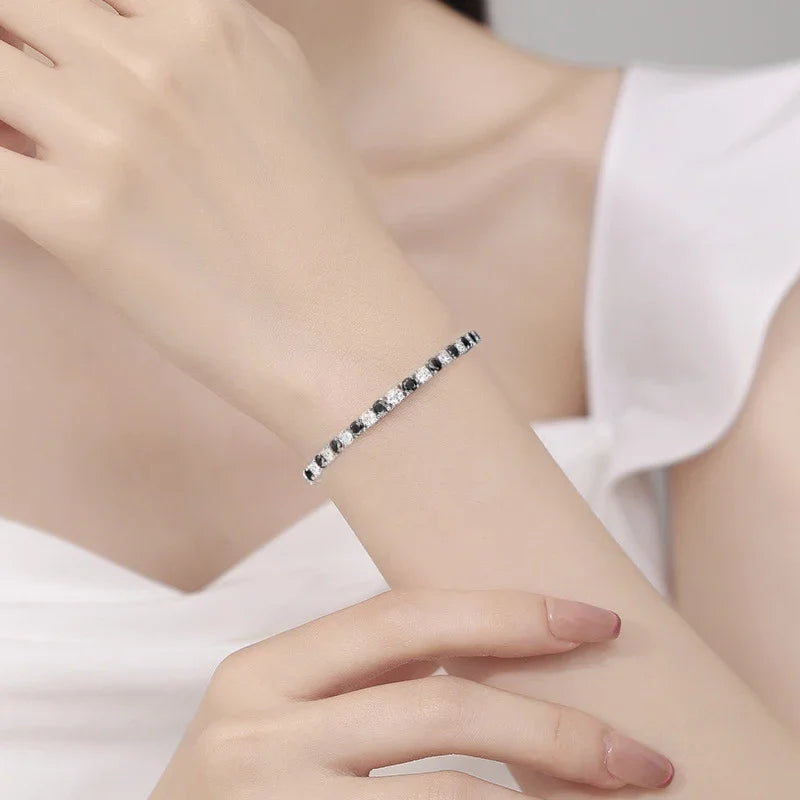 NeeTim Schwarz-Weiß alle Moissanit Tennisarmbänder für Damen und Herren, s925 Sterling Silber vergoldet Weißgold Hip Hop Armband