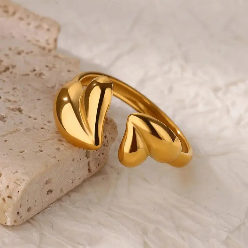 Unregelmäßiges Herz-Design Edelstahl Offene Ringe für Frauen Goldfarben Hochzeit Ästhetischer Ring Schmuck Accessoires Weihnachtsgeschenk