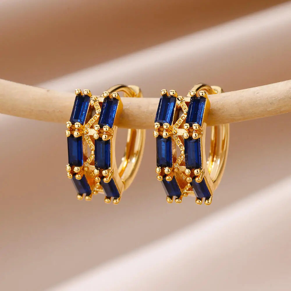 Luxus Blaue Zirkon Ohrringe für Damen Edelstahl Ohrringe 2024 Trendiges Neues Design Goth Schmuck Ohrringe Damen