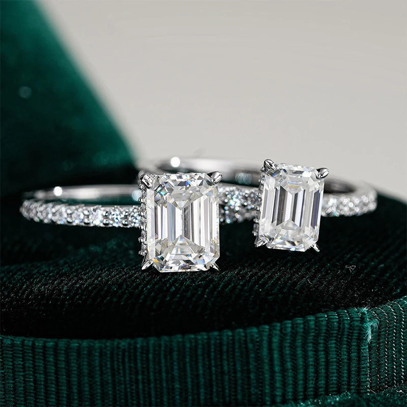 NeeTim 1ct 2ct 3ct Moissanitringe mit Smaragdschliff für Damen 925er Sterlingsilber Labordiamant Verlobungsring Edelsteinband