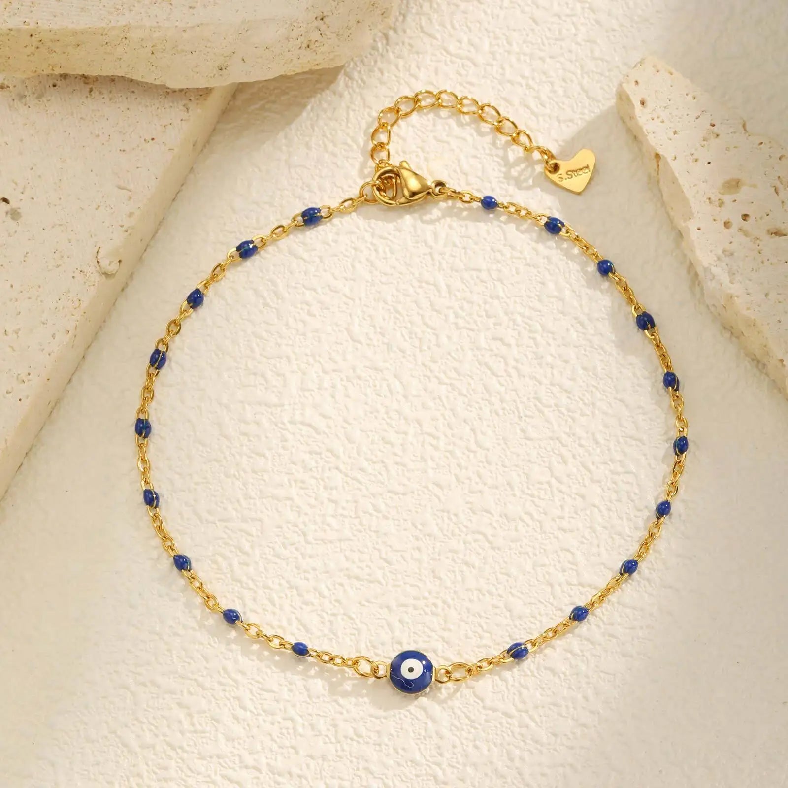 Edelstahl Glücksbringer Böses Auge Fußkettchen Armband für Frauen, blaues Auge Perlenkette Fußkettchen Sommer Strand Glücksbringer Amulett Geschenk