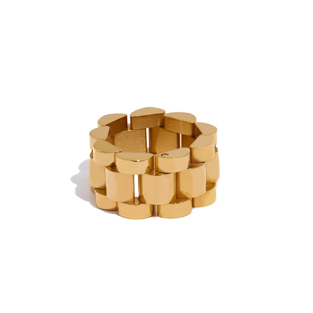 Yhpup Neuer wasserdichter Edelstahl-Kettenfingerring Personalisierte Metalltextur Rostfreier Charme Modeschmuck für Frauen