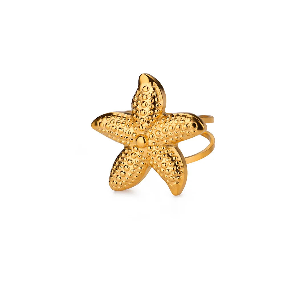 316L Edelstahl Seestern Muschel Ringe für Frauen Gold Farbe Offener Fingerring Femme Trendiger Sommerurlaub Ozean Schmuck Geschenk