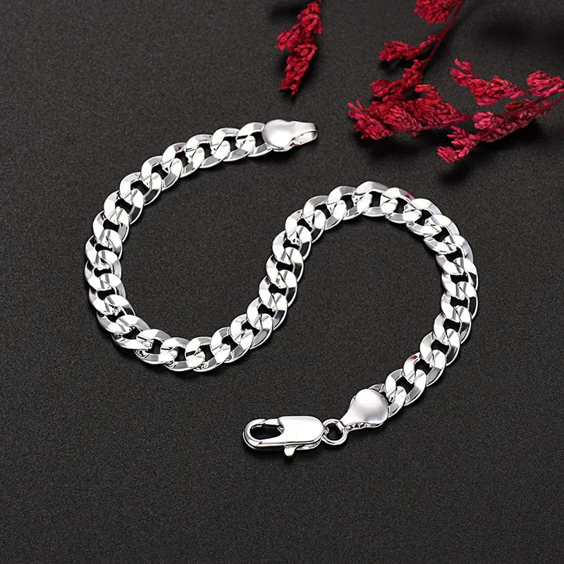 Heißer hochwertiger 925er Sterlingsilber Charm 7MM Kettenarmbänder Halsketten Schmuckset für Herren Damen Mode Party Hochzeitsgeschenke