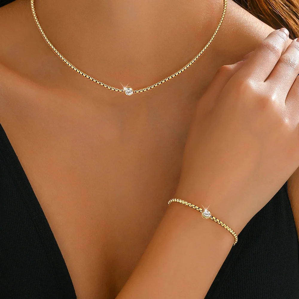 Boho Perlenkette Zirkon Armband und Halskette Set, Wasserdichter Edelstahl Damenschmuck, Geschenk für Ehefrau Freundin