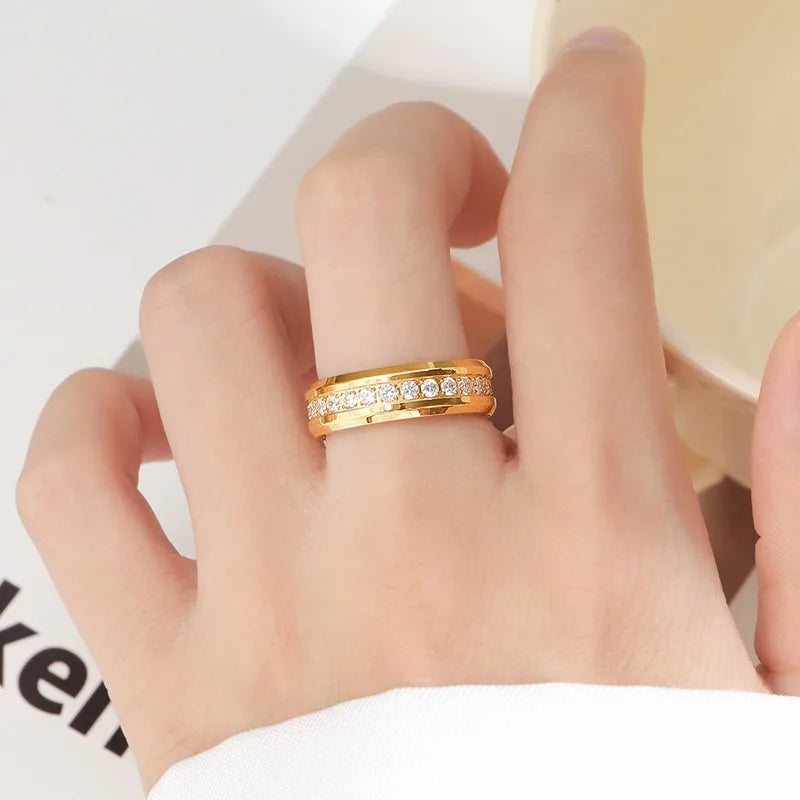 6mm Edelstahl-Ring mit CZ-Rille für Damen und Herren, Größen 5-10