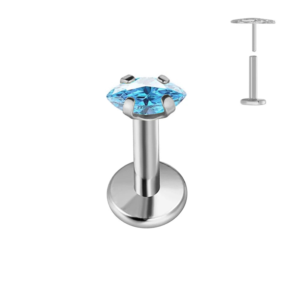 100 % G23 Titan Horse Eyes CZ Labret Piercing Push-in Multicolor Tragus Ohrstecker Gewindelos Knorpel Körperschmuck