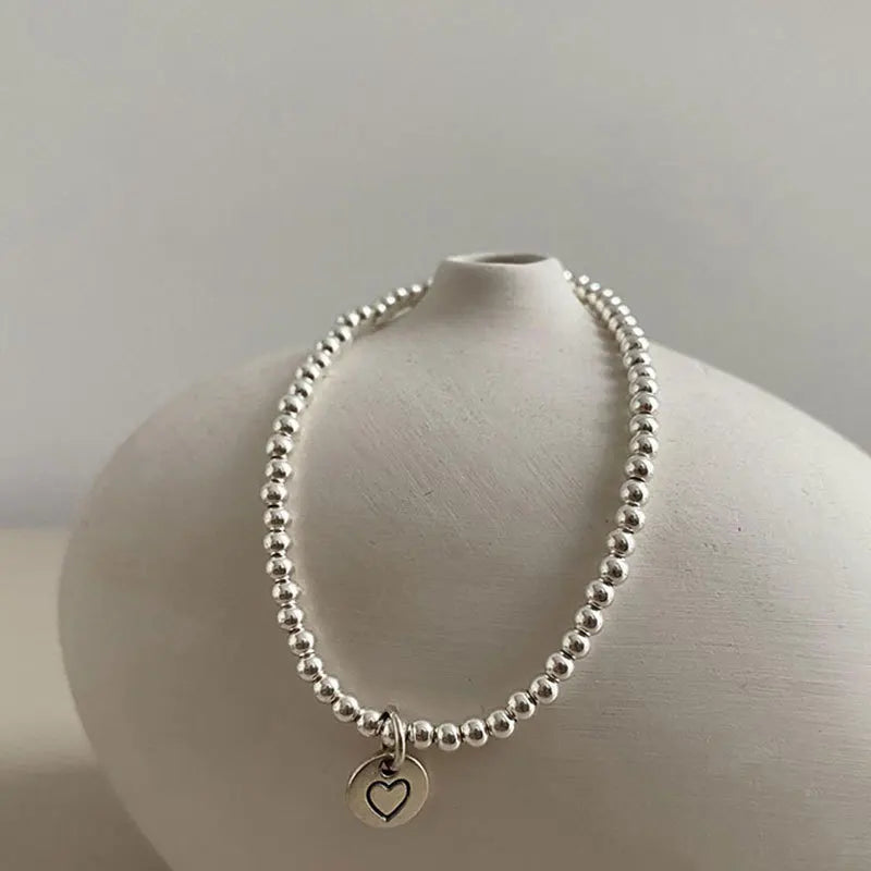 Sterling Silver plated Thai Silver Bracelet for Women Vintage Geometric Heart Love Lucky Punk Jewelry 2023 New Dropship