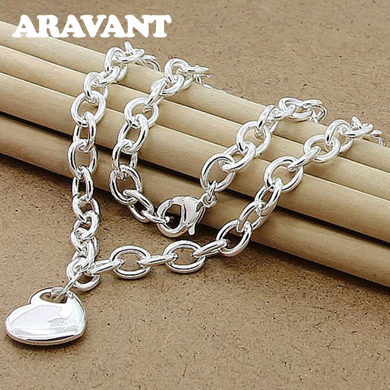 Aravant 925er Silber Brautschmuck Sets Liebe Herz Halskette Armbänder Set Für Frauen Mode Schmuck