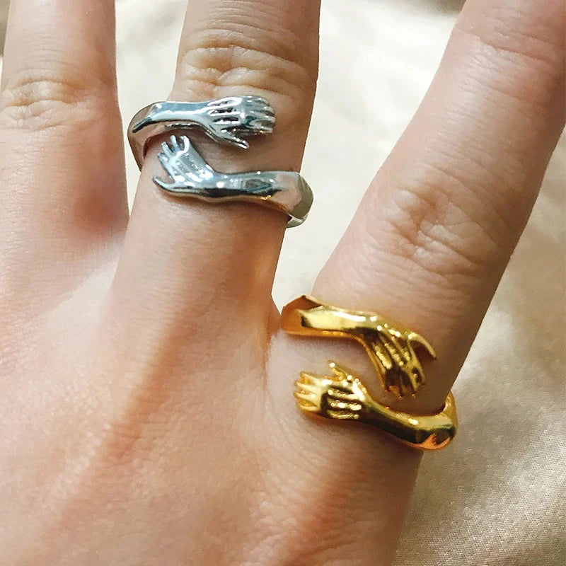 Anillos Góticos de Manos Entrelazadas para Mujeres Hombres, Anillo Ajustable de Manos Abiertas, Joyería Vintage para Fiestas, Bodas, Parejas, Anillos, Bague