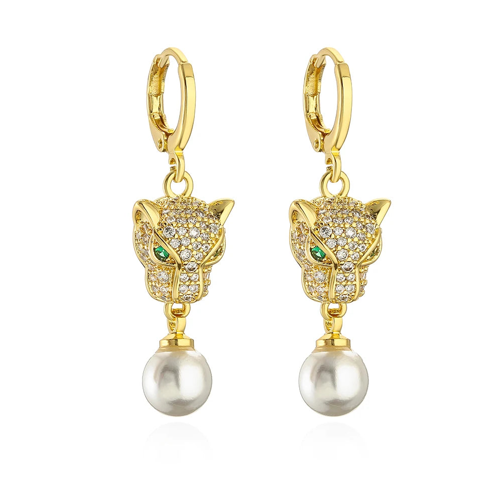NEWBUY Mode Goldfarbe Tier Ohrhänger für Frauen Einzigartiges Design Leopard Ohrring Statement Damen Party Schmuck