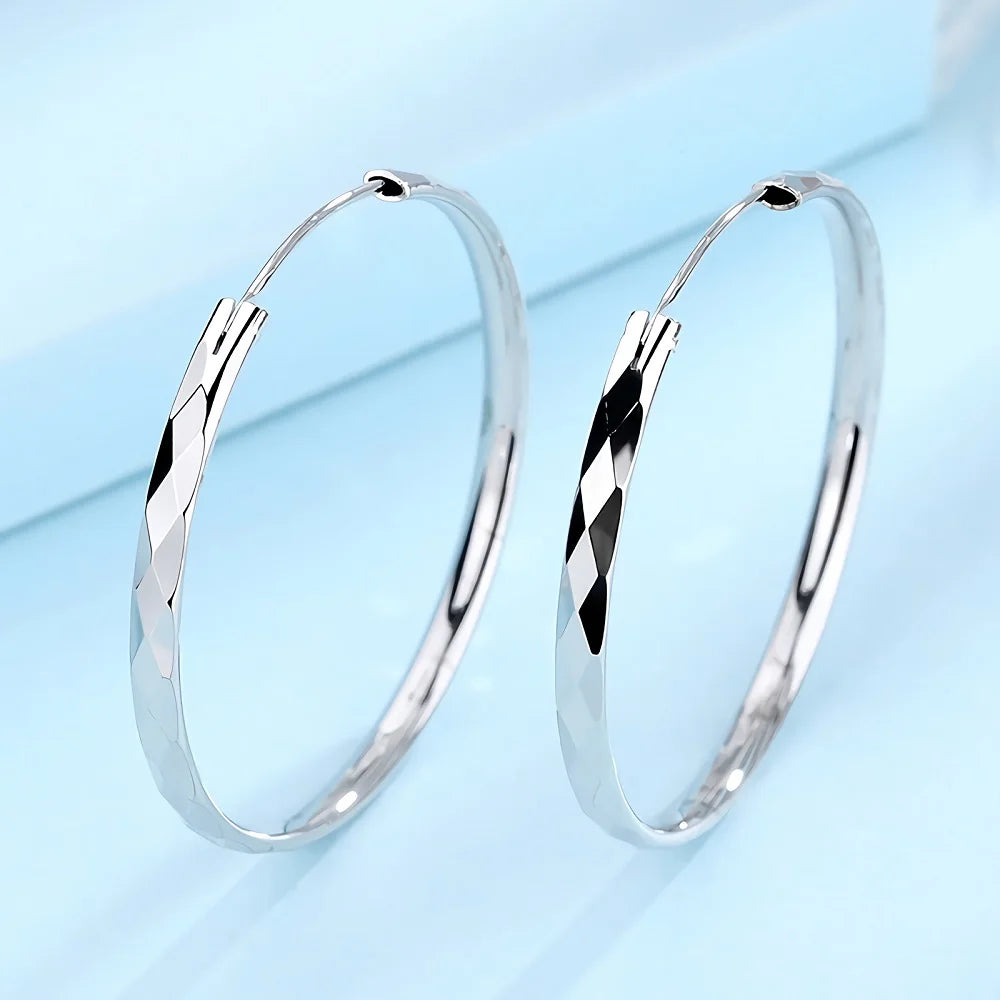 Feine 925 Sterling Silber Luxus 5CM Große Kreis Creolen für Frauen Charms Original Designer Party Hochzeit Schmuck Geschenke