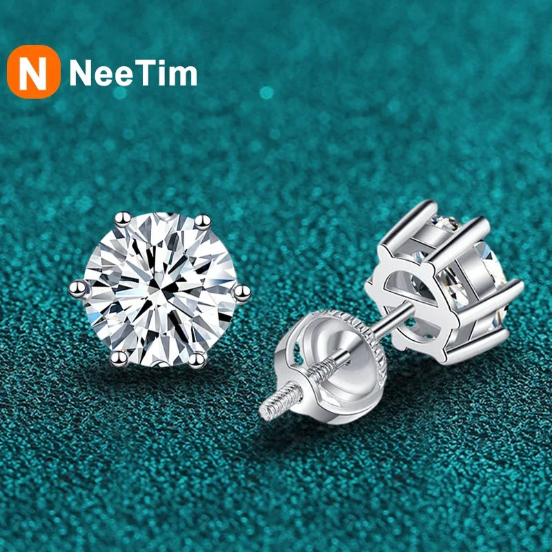 NeeTim 1ct 2ct Moissanit Ohrringe für Damen Herren Labordiamant Weißgold Beschichtet 925 Sterling Silber Ohrstecker Luxusschmuck