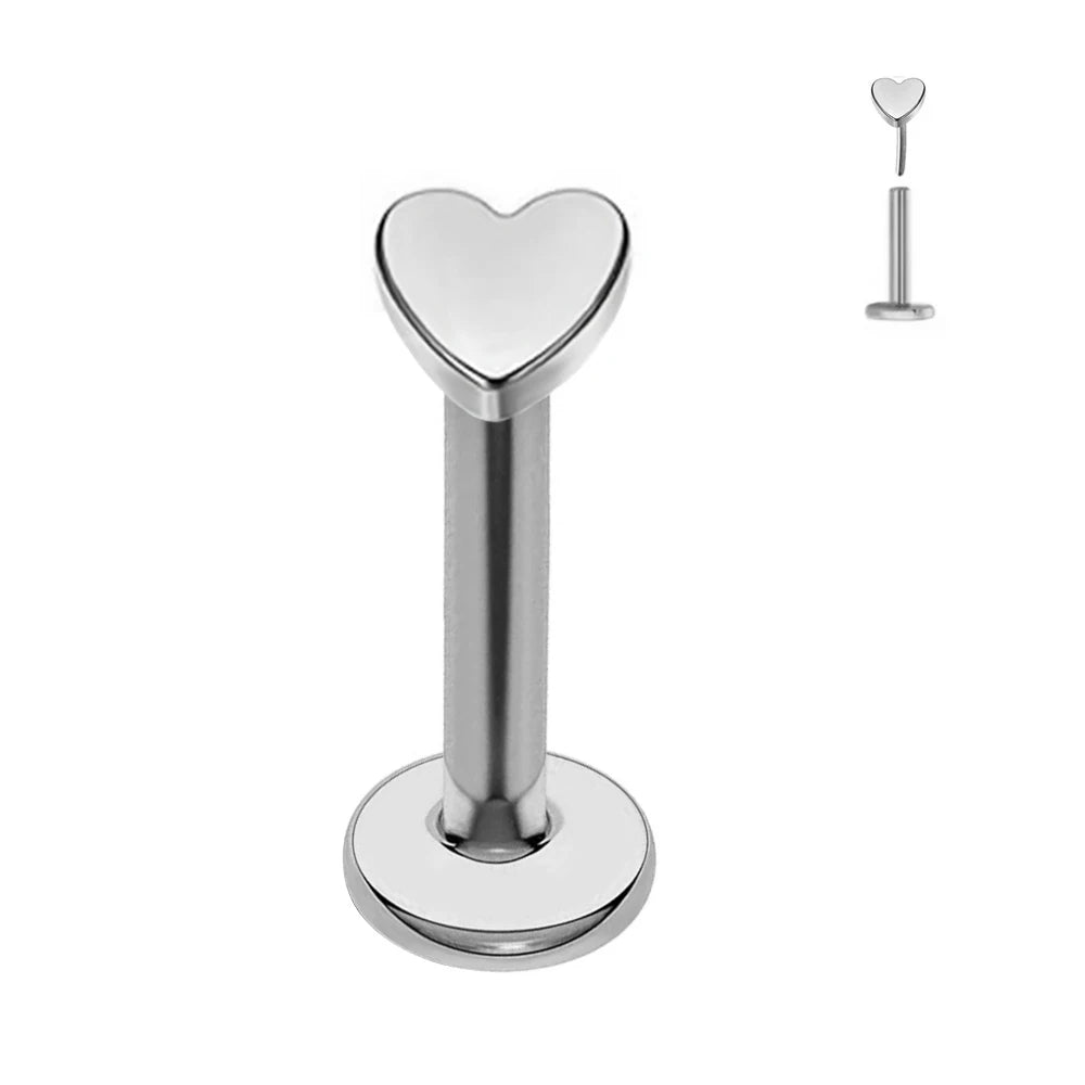 ASTM F136 G23 Titan Kugel Tragus Ohrring Gewindeloses Piercing Herz Zirkonia Stift Daith Conch Push-in Labret Stecker