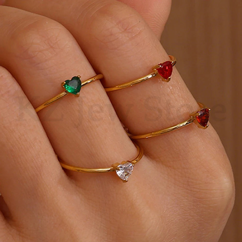 2025 Geburt Bunte Zirkonia Herz Öffnungsringe für Frauen Mode Zierliche Edelstahl Prinzessin Ring Schmuck Hochzeit Geschenk