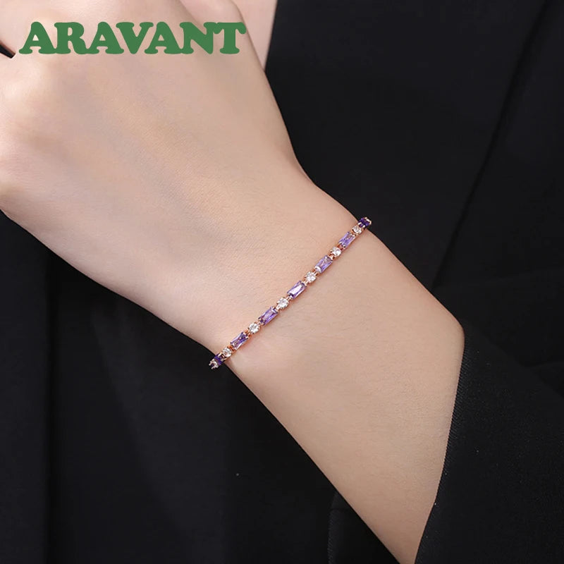 Aravant 925er Silber 18K Gold Amethyst Armband Kette für Damen Modeschmuck