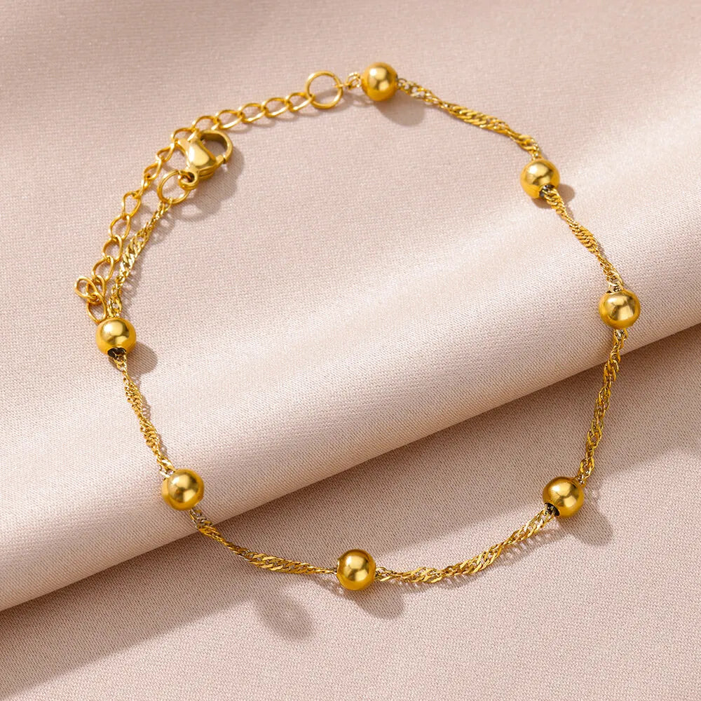 Edelstahl-Imitationsperlen-Fußkettchen für Damen, goldfarbene Kette, Knöchel-Armband, Fußkettchen, Sommer-Strandschmuck-Accessoires, Geschenk
