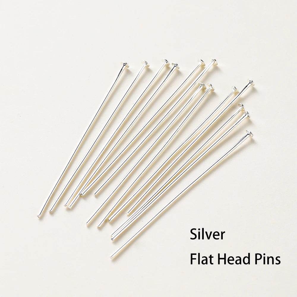 100 unidades/lote de 16-50 mm chapados en oro de 14K y 18K, alfileres de cabeza redonda para hacer joyas, accesorios de latón, metal, alfileres de cabeza plana y de ojal