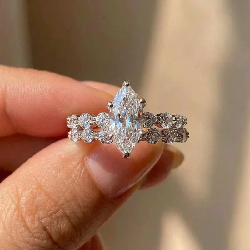 925 Sterling Silber Neues Modedesign Marquise Zirkonia Set Ringe für Frauen Moderner Trend Brautschmuck Funkelnder Schmuck