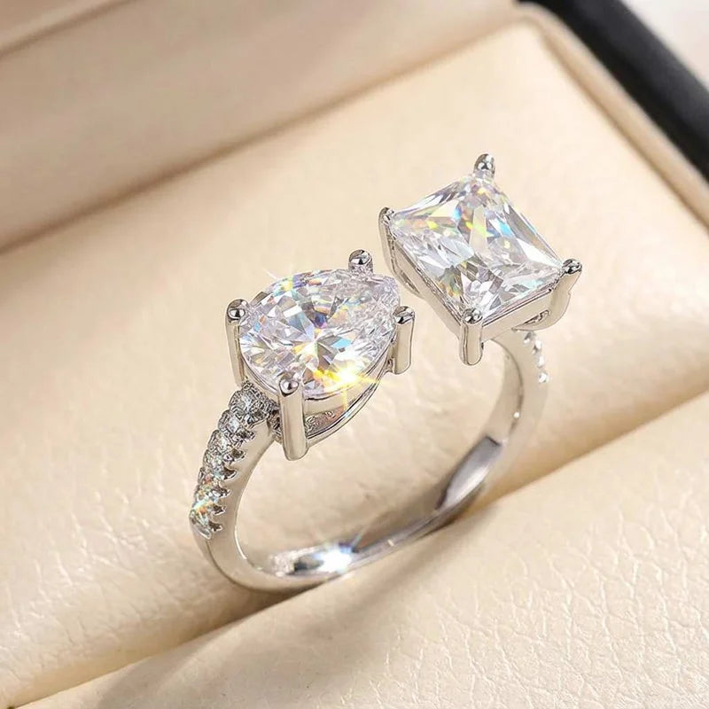 Heiß Neu 925 Sterling Silber Tropfen Smaragd Schliff Simulierte Diamant Hochzeitsfeier Vintage Verstellbarer Ring Edelschmuck Geschenke