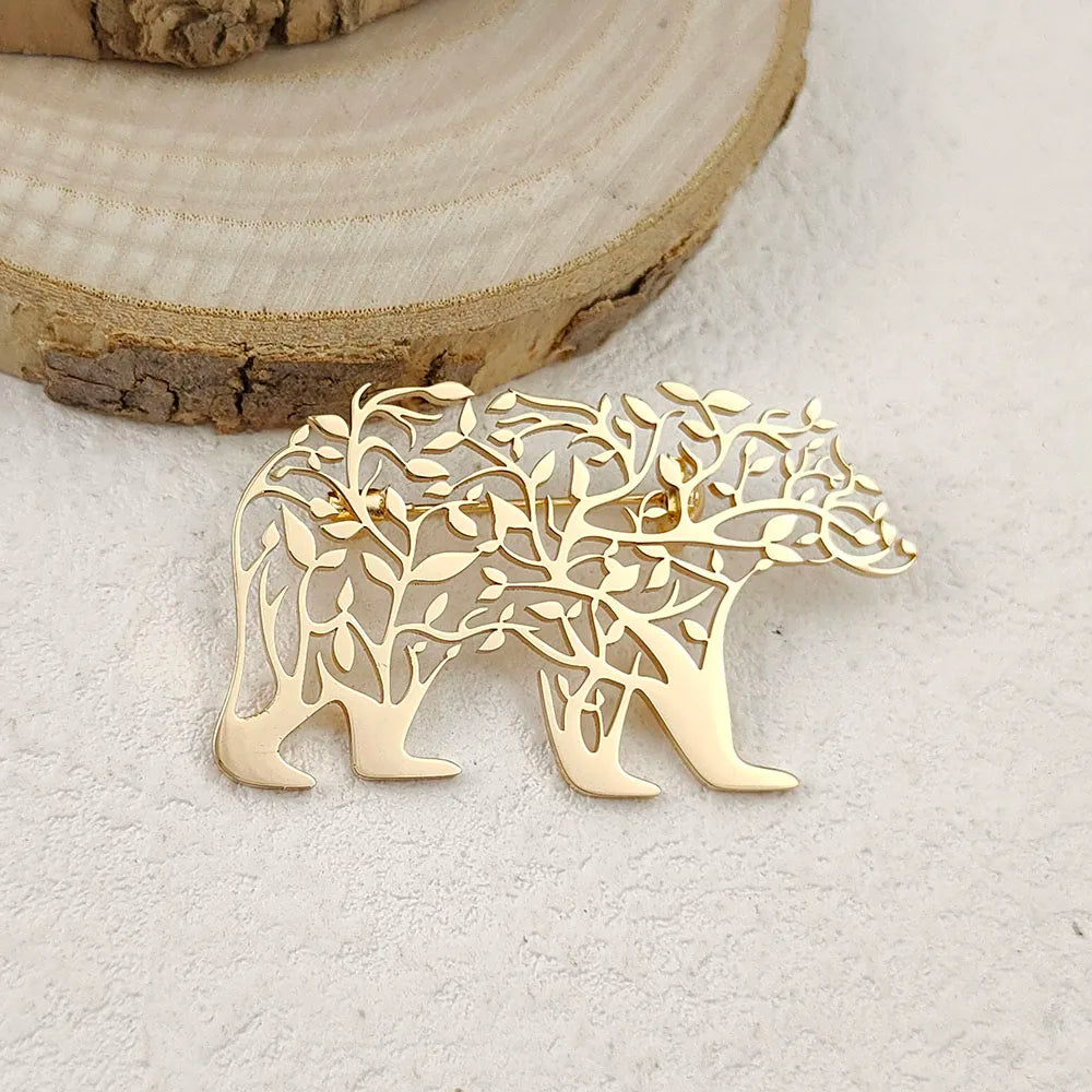 Creative punk style hollow polar bear stainless steel gold-plated 18K brooch, black suit accessories, wedding matching set