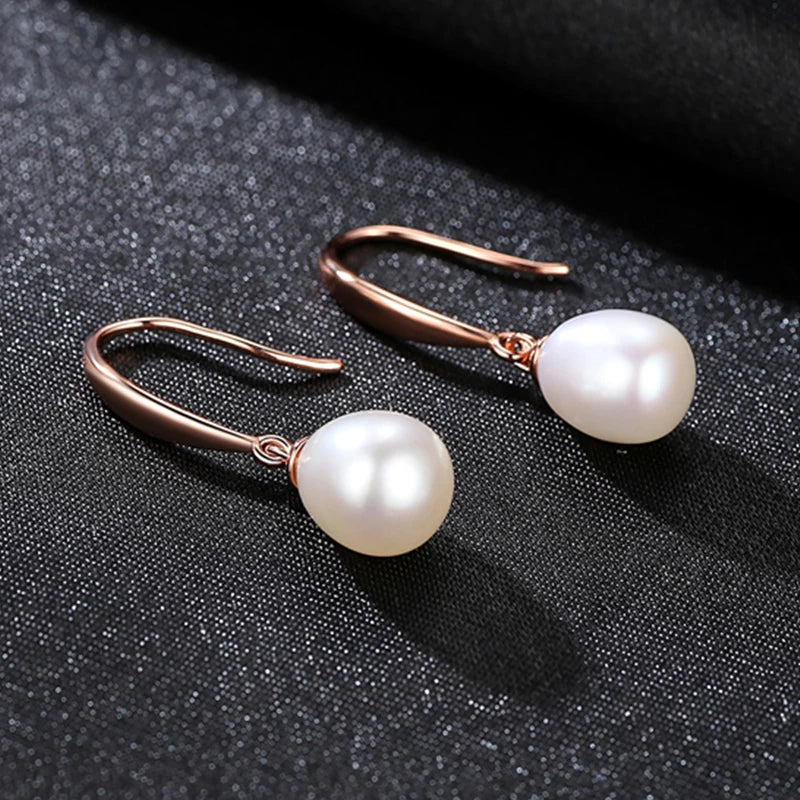 925 Sterling Silber Roségold Ohrhänger Für Frauen Süßwasserperlen Ohrringe Hochzeitsschmuck Weiß Rosa Lila