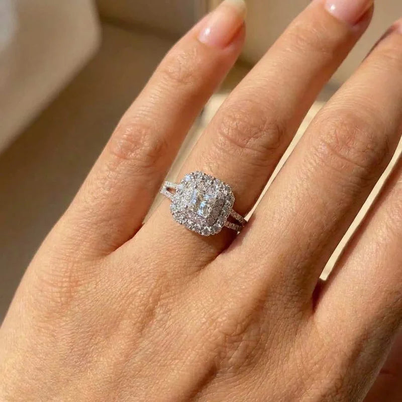 925 Sterling Silber Mode Quadrat Bling Ring Geometrisch Luxus Inlay AAA Zirkonia Hochzeit Accessoires Frauen Schmuck
