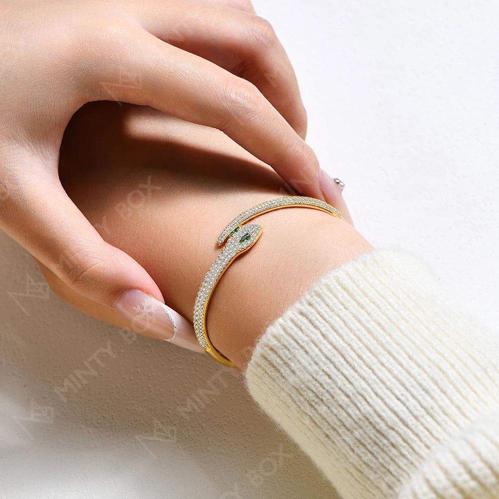 MINTYBOX Schlange S925 Silber Moissanit Armbänder für Damen Labor-Diamant 16-19cm 18k Vergoldet Hochzeit Luxus Edel Schmuck Geschenk