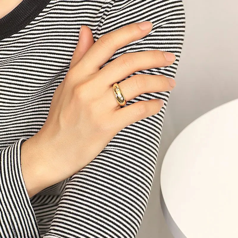 925er Sterlingsilber Stern Chunky Ring für Frauen Vintage Trendy Goldfarbe Zirkonia Finger Stapelringe Punk Accessoires Schmuck