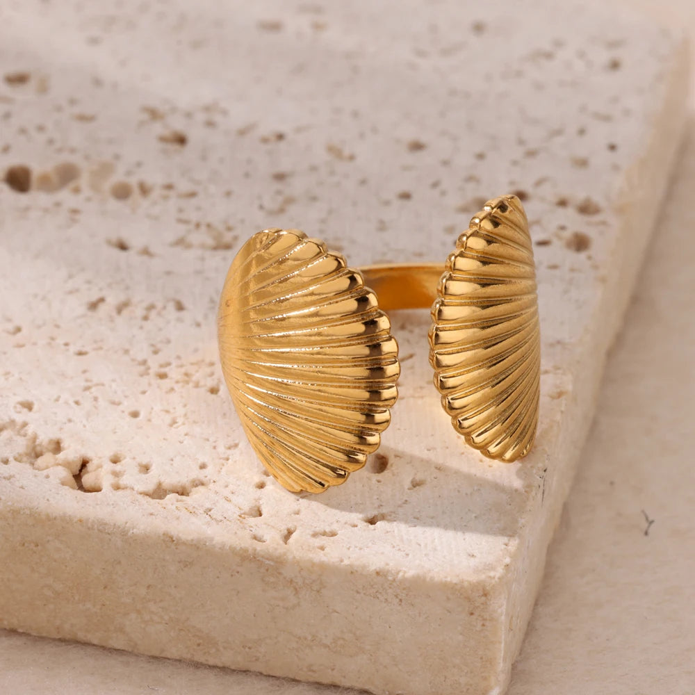 Anillos Abiertos de Acero Inoxidable con Concha de Estrella de Mar para Mujer, Anillo Ajustable Color Oro para Dedo, Joyas de Moda para Vacaciones en el Mar, Regalos