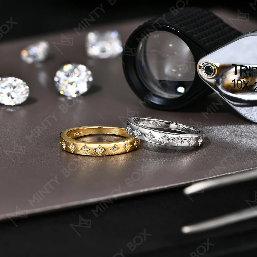 MINTYBOX Estrellas Anillos de Boda de Plata S925 con Moissanita para Mujer Anillo de Compromiso con Diamante de Laboratorio Chapado en Oro de 18K Joyería Fina