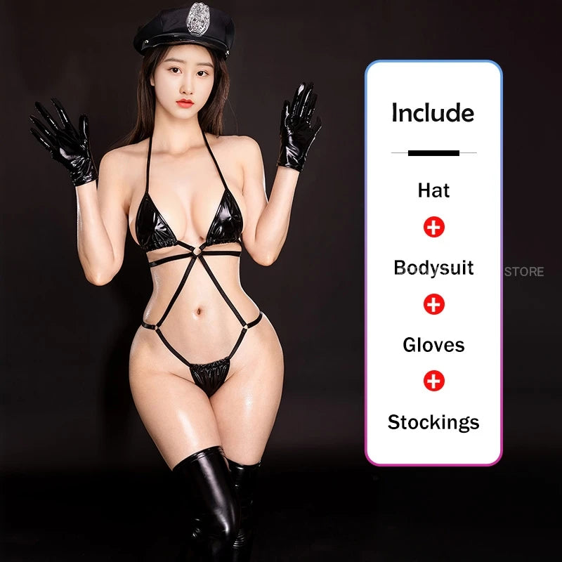 Hot Sexy Policewoman Cosplay Costume Japanese Bikini Lingerie Set Women Police Officer Role Play Clubwear Bandage Exotic Uniform