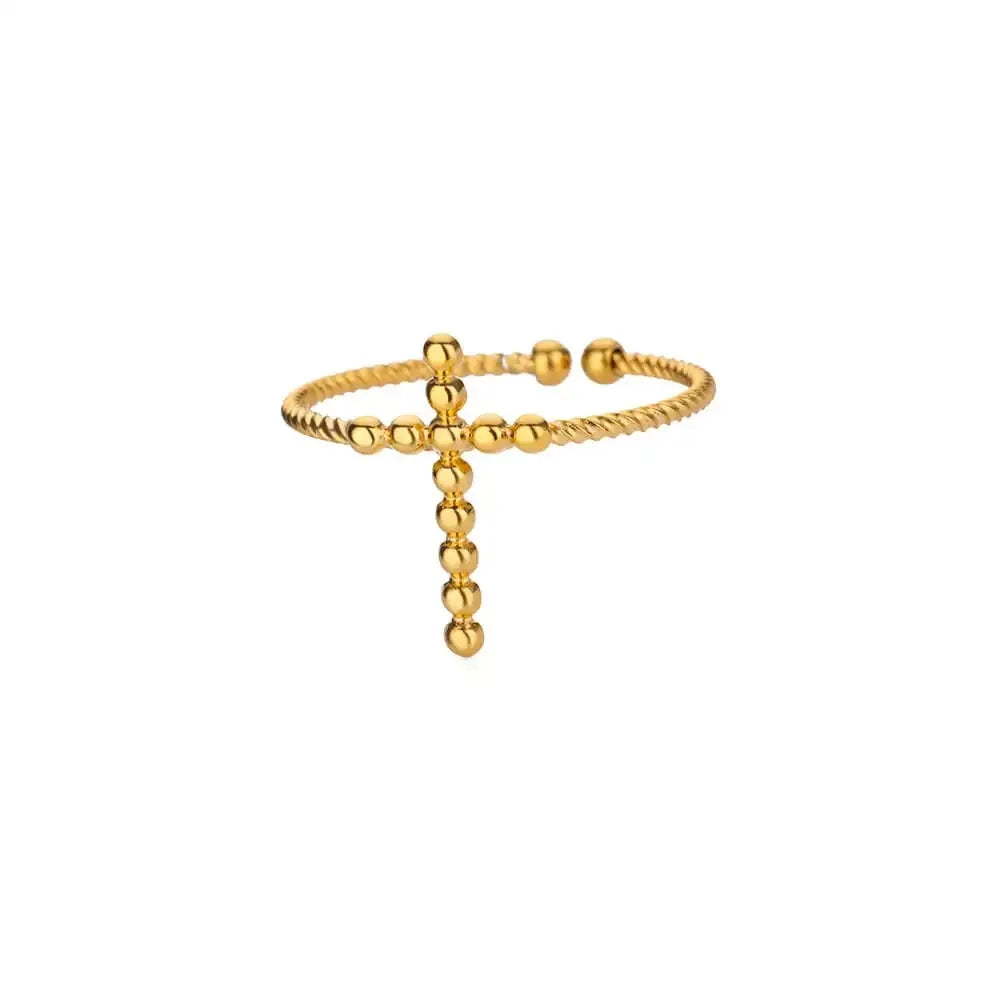 Vintage Jesus Kreuzringe für Damen Herren Goldfarbe Edelstahl Jesus Kreuz Verstellbarer Ring Religiöser Party Schmuck Geschenk