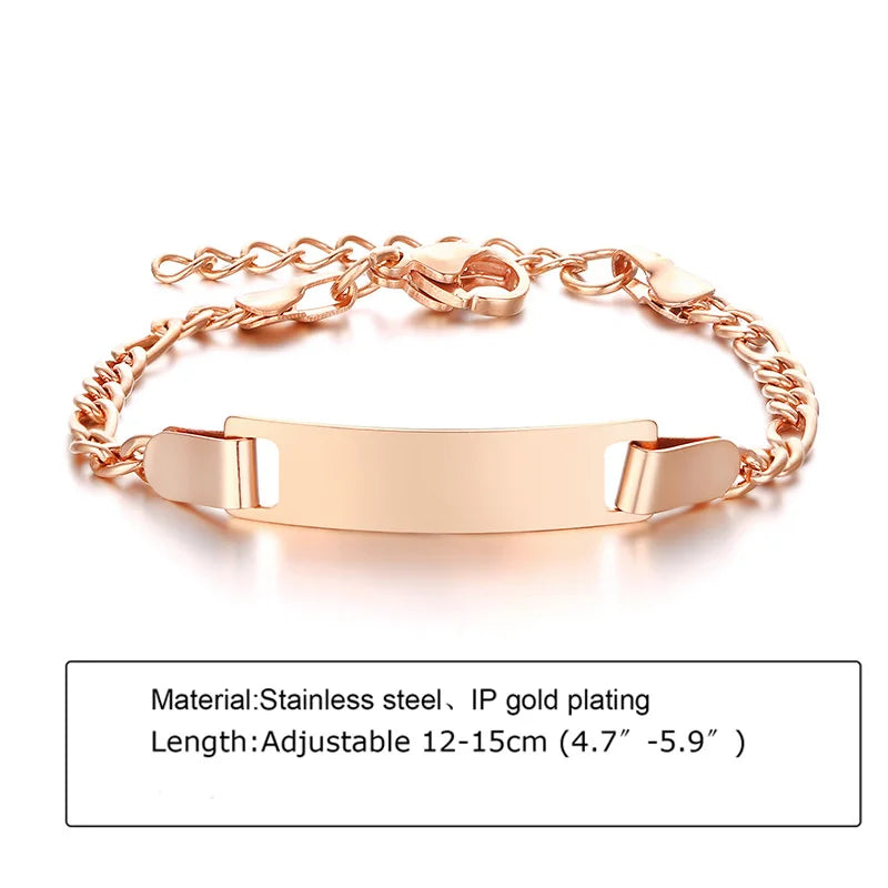 Individuelles personalisiertes Namens-ID-Armband für Mädchen und Jungen, Edelstahl-Gliederketten-Kronenarmband, nicht allergisch
