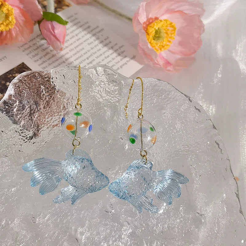 Kreativer Goldfisch Ohrring Einzigartiger transparenter Goldfisch Anhänger Ohrring Süße Koi-Fisch Ohrhänger Personalisierter Schmuck Großhandel
