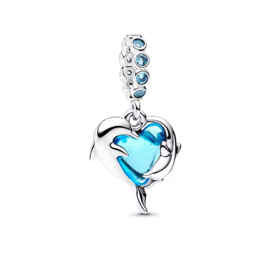 Europäische Sommer Blaue Serie Schildkrötenblumen-Anhänger Passend für S925 Europäisches 925 Sterling Silber Armband Armreifen Halskette
