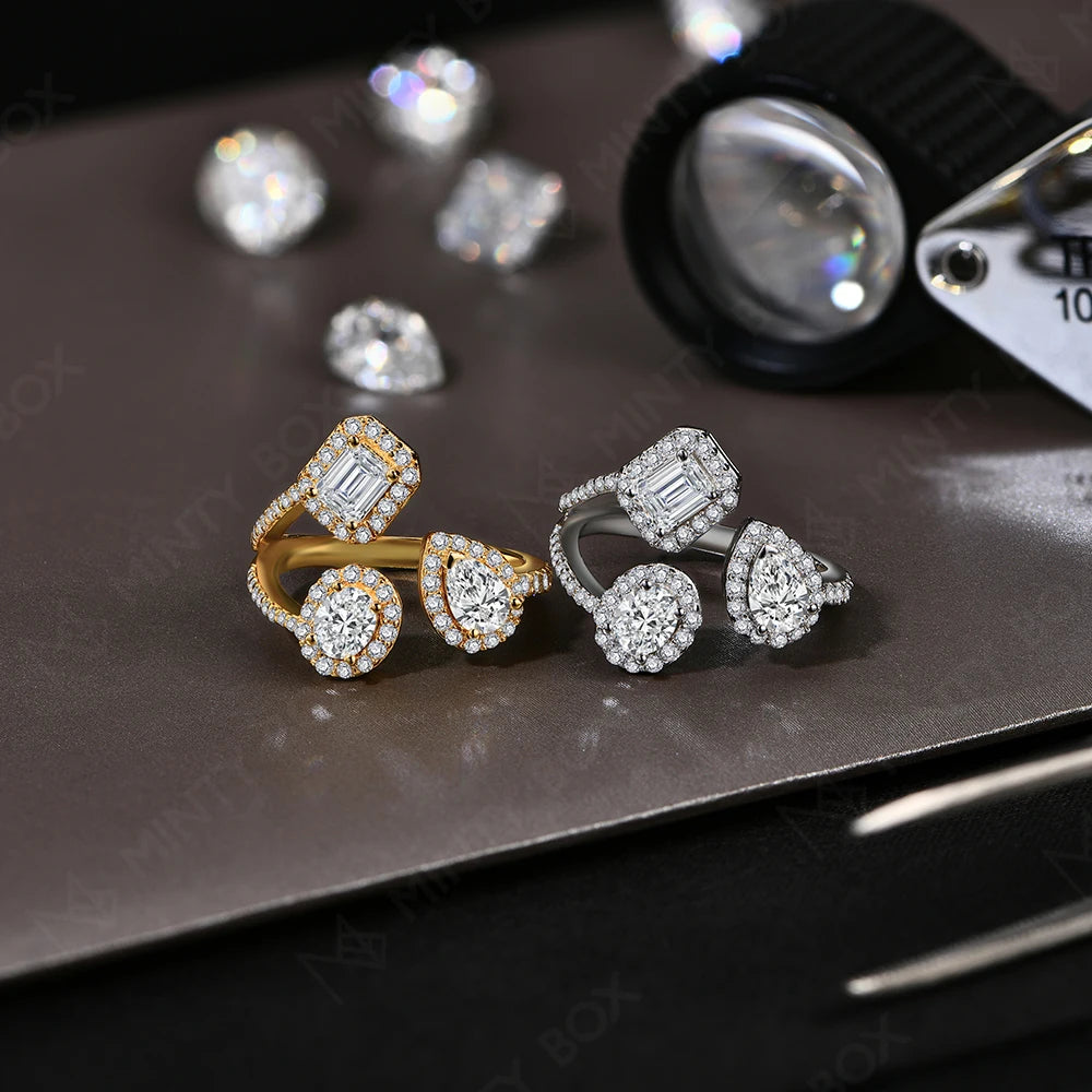 MINTYBOX Anillo de Tres Piedras de Diamante de Laboratorio Plata de Ley 925 Anillos de Moissanita para Mujer Chapado en Oro de 18K Regalo de Compromiso para Fiesta