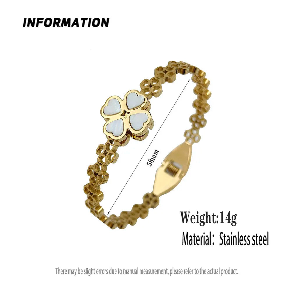 Neues vierblättriges Kleeblatt, weiße Muschel, Edelstahl, vergoldetes Armband 18K, hochwertiges wasserdichtes Partnerarmband, Frauengeschenk